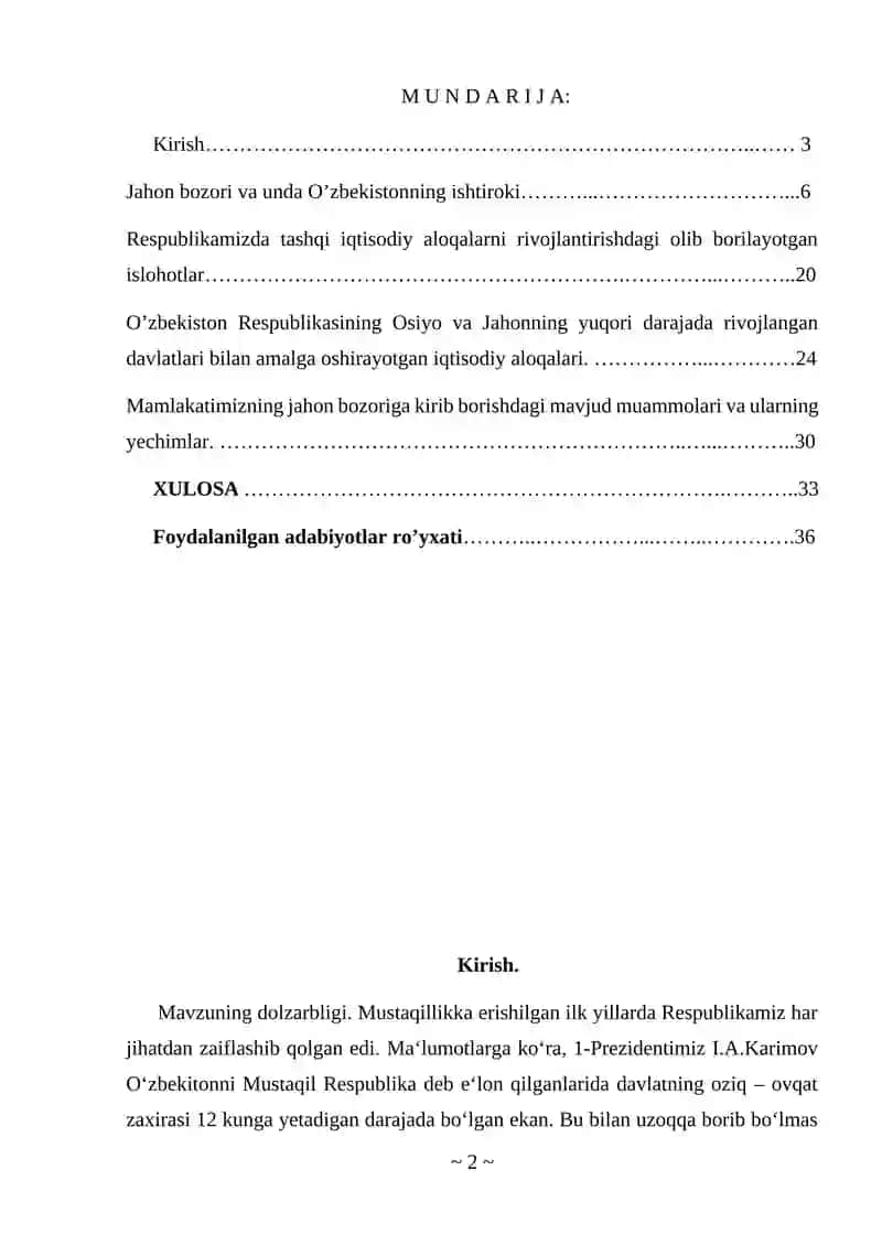 O’zbekistonning jahon bozoriga kirib borish muammolari 2