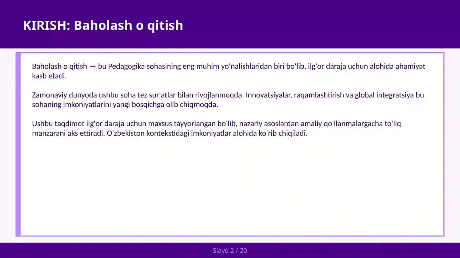 Baholash o qitish 2