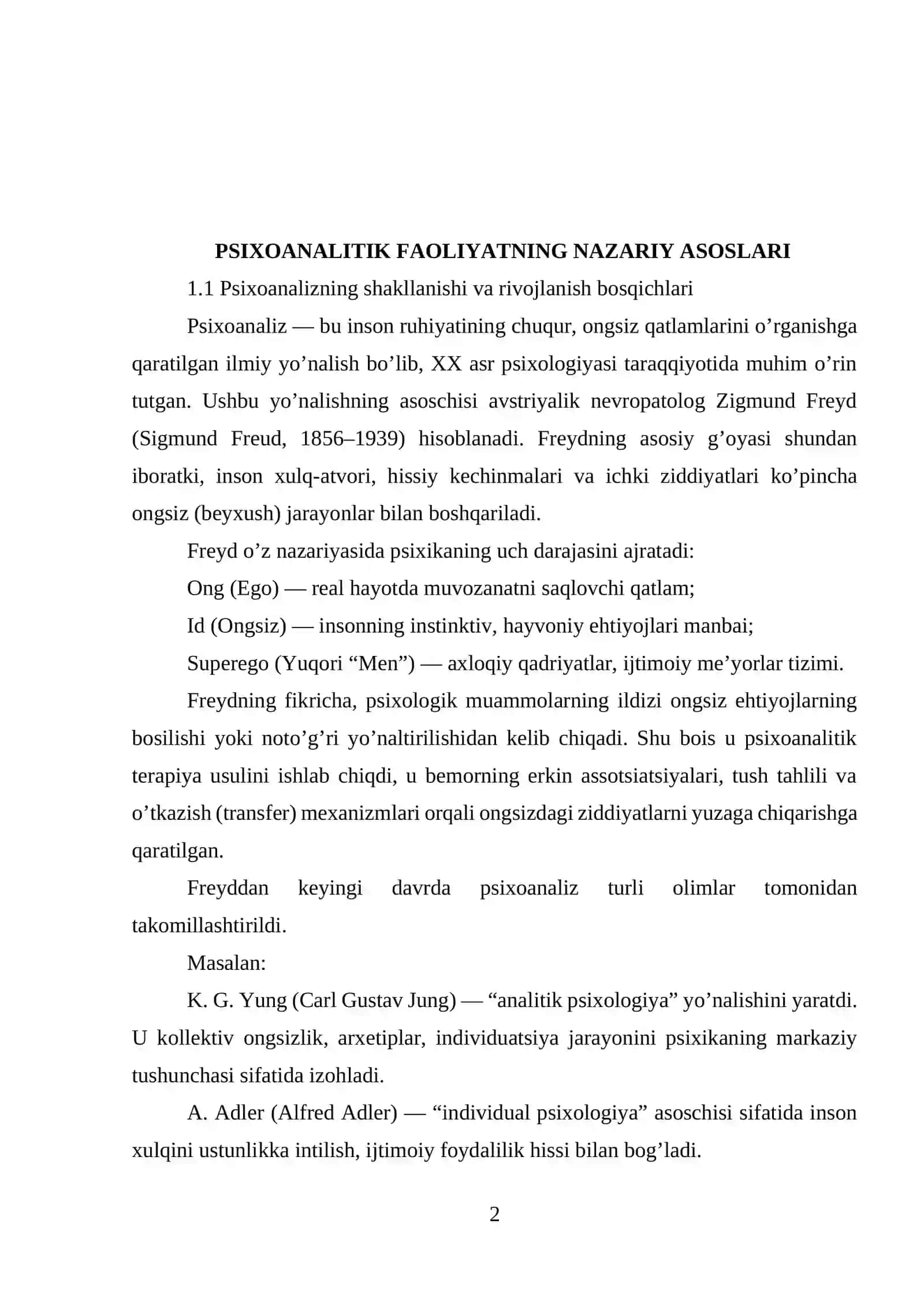 Psixoanalitik faoliyatda zamonaviy tendensiyalar 2