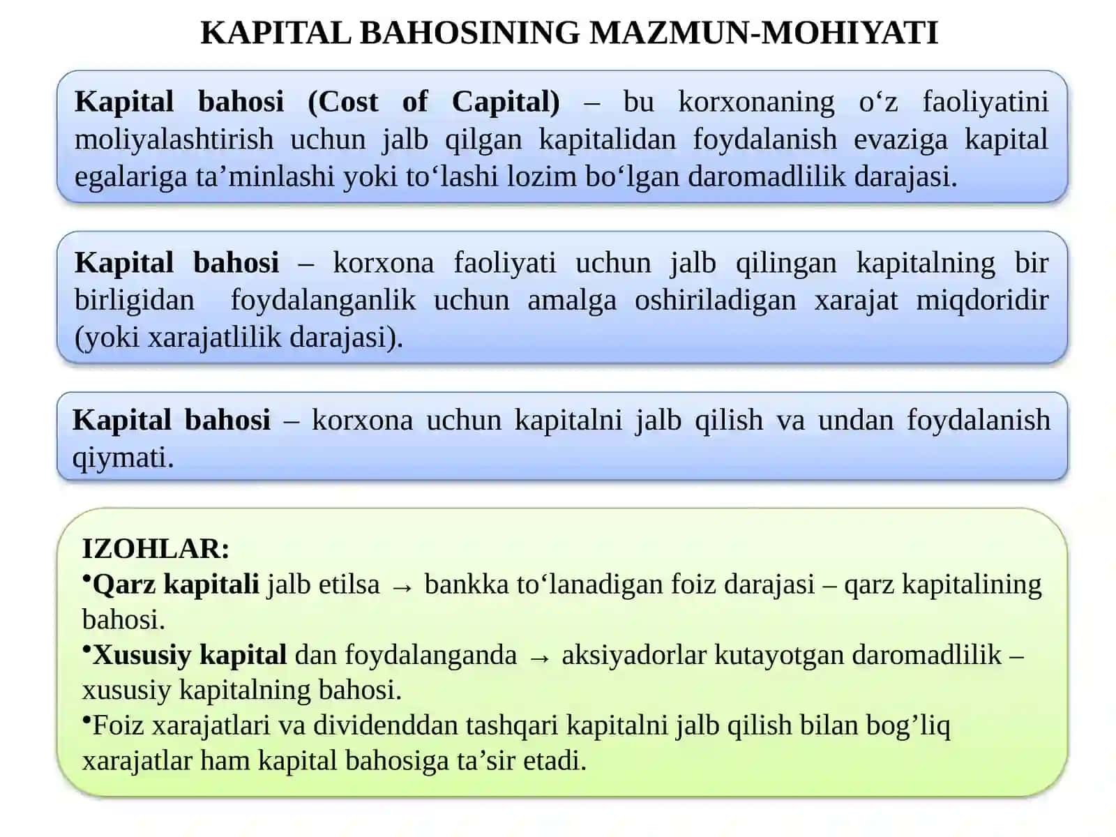 KAPITAL BAHOSI VA KOMPANIYA BIZNES QIYMATI 2