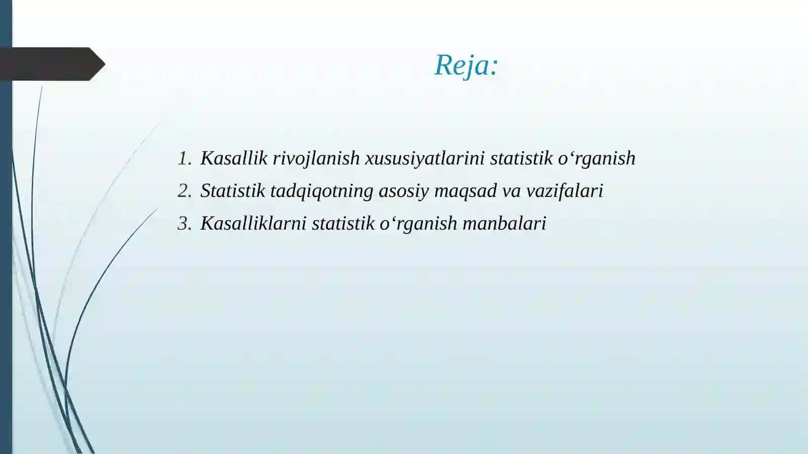 Kasallik rivojlanish xususiyatlari va istiqbolini statistik tadqiq etish. 2