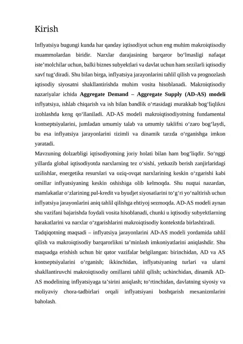 AD-AS DINAMIK MODELI YORDAMIDA INFLYATSIYA JARAYONLARINI TAHLIL QILISH 2