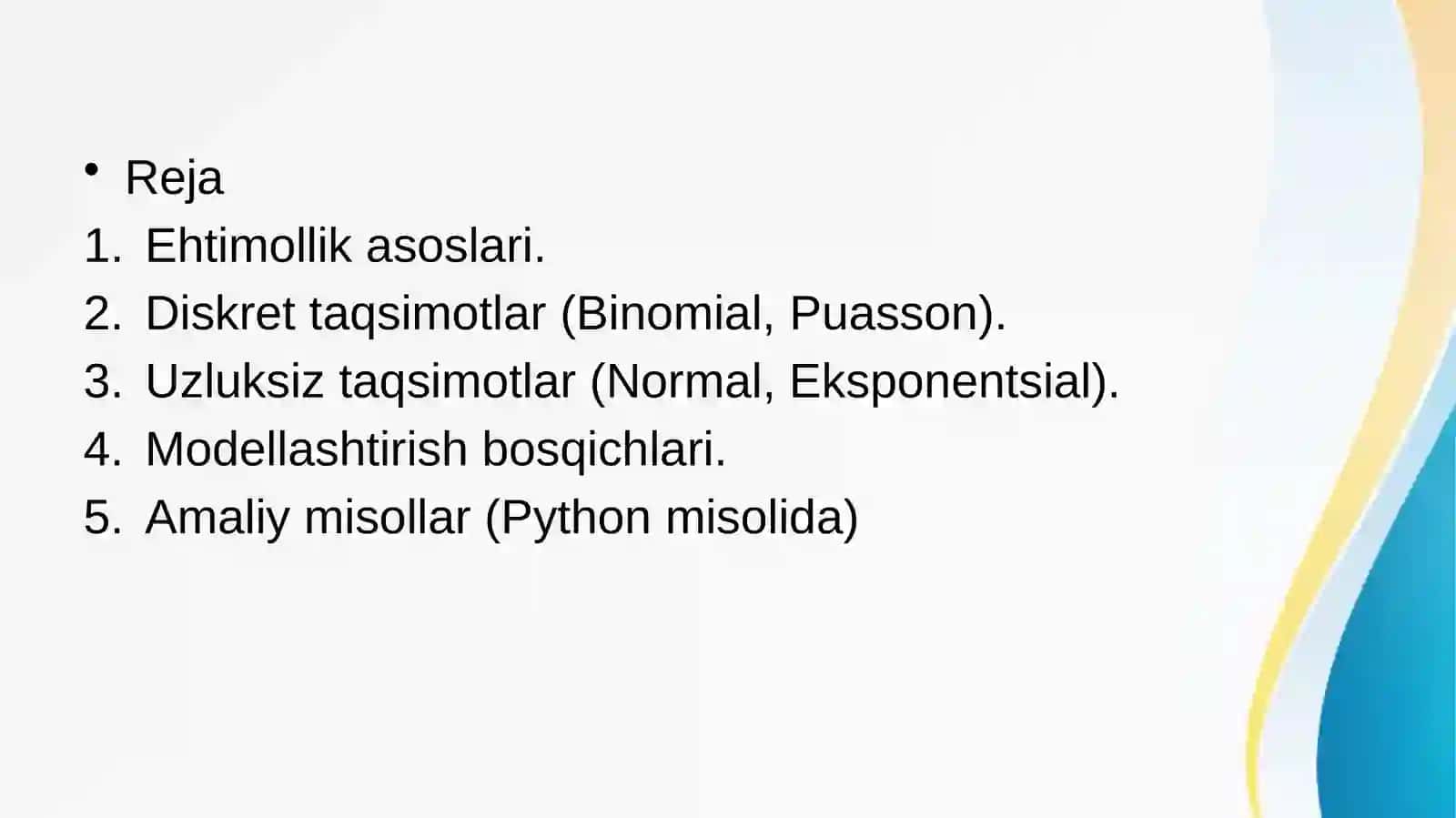 Ehtimollik taqsimoti va ma'lumotlarni modellashtirish 2