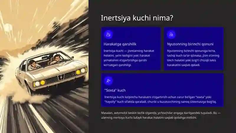 Inertsiya kuchi va inertsiya momenti. Muvozanat tenglamasi Tosin 2