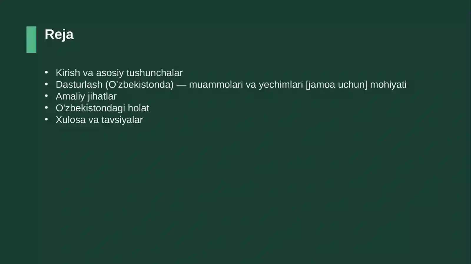 Dasturlash (O'zbekistonda) — muammolari va yechimlari [jamoa uchun] 2