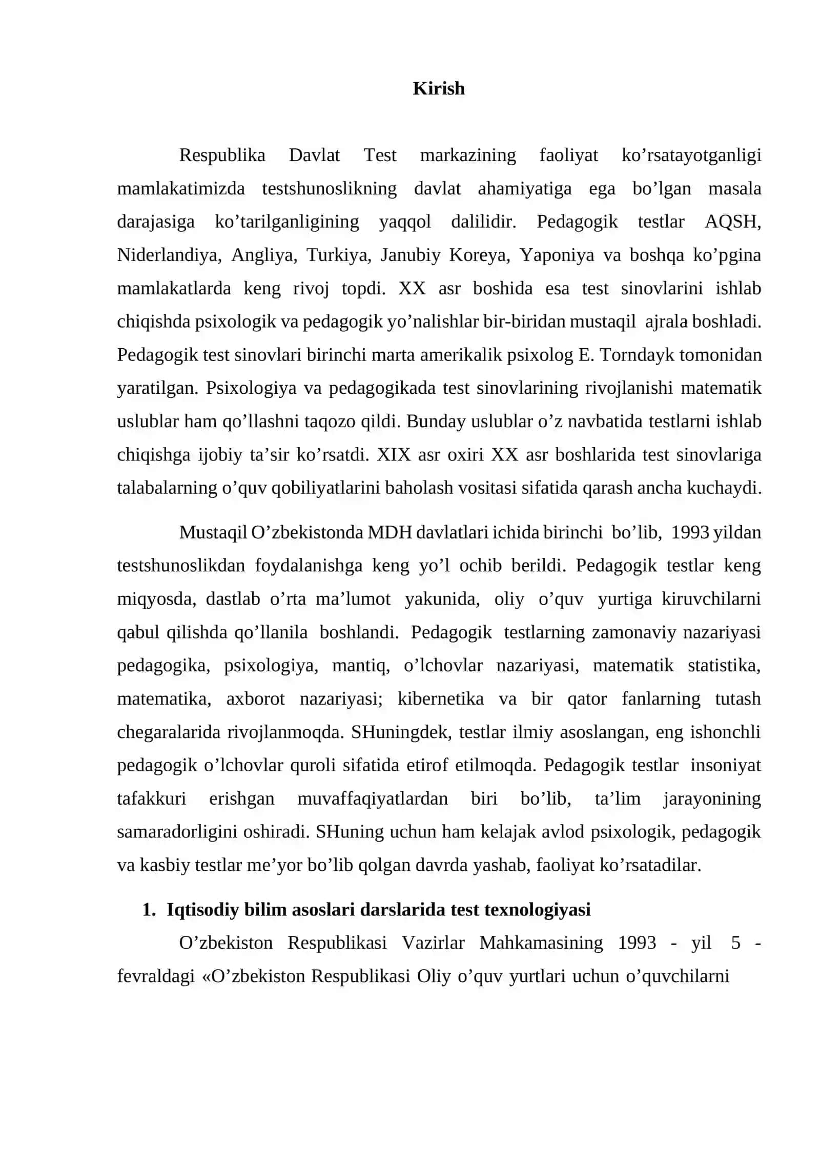 O‘zbekistonda va xorijda pedagogik testlarning rivojlanishi Test mazmuni sifatini tekshirish. 2