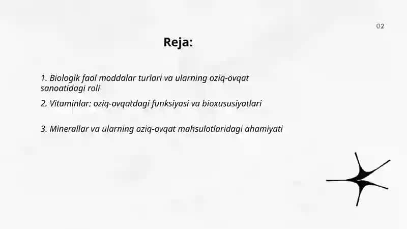 Oziq ovqat sanoatida biologik faol moddalar oʻrni 2