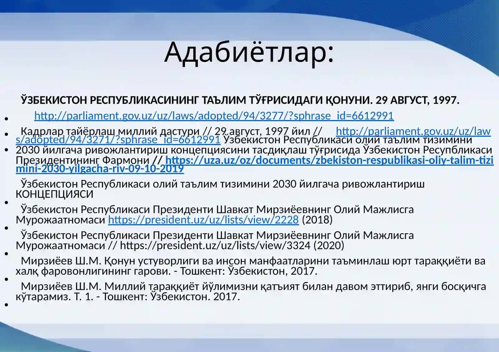 O’zbekiston Respubliksida ta’lim sohasida amalga oshirilgan islohotlar 2