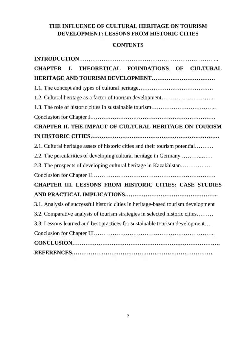 INFLUENCE OF CULTURAL HERITAGE ON TOURISM DEVELOPMENT: LESSONS FROM HISTORIC CITIES 2