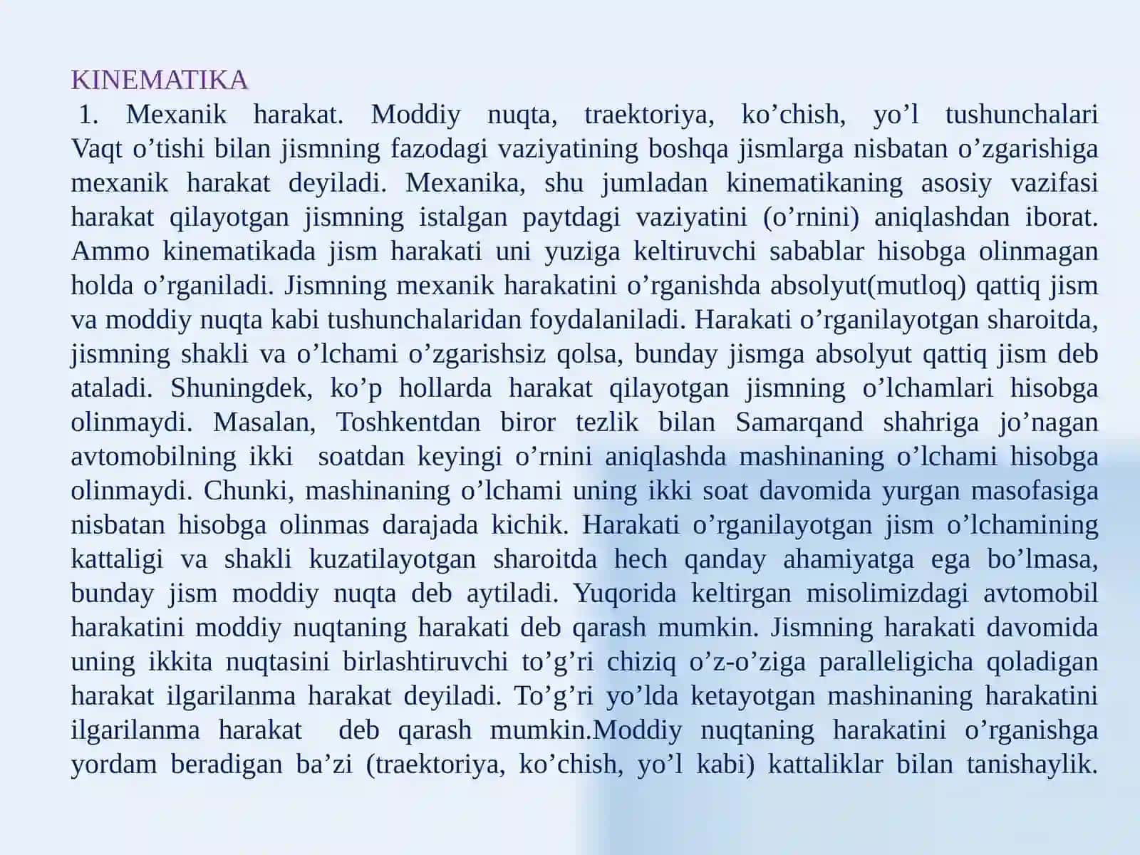 Kinematika va dinamika bo'limlari g'oyasi masalalari echish 2