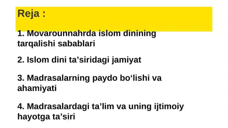 Movarounnahrdaislomdininingtarqalishi va madrasata'limishakllanishi 2