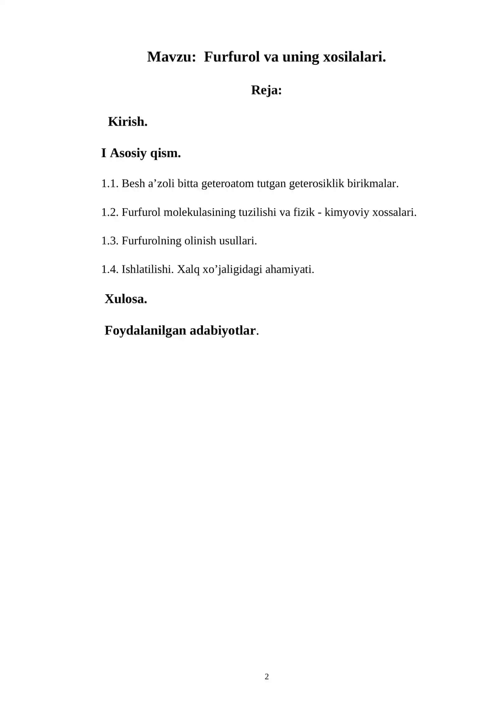 Furfurol va uning xosilalari 2