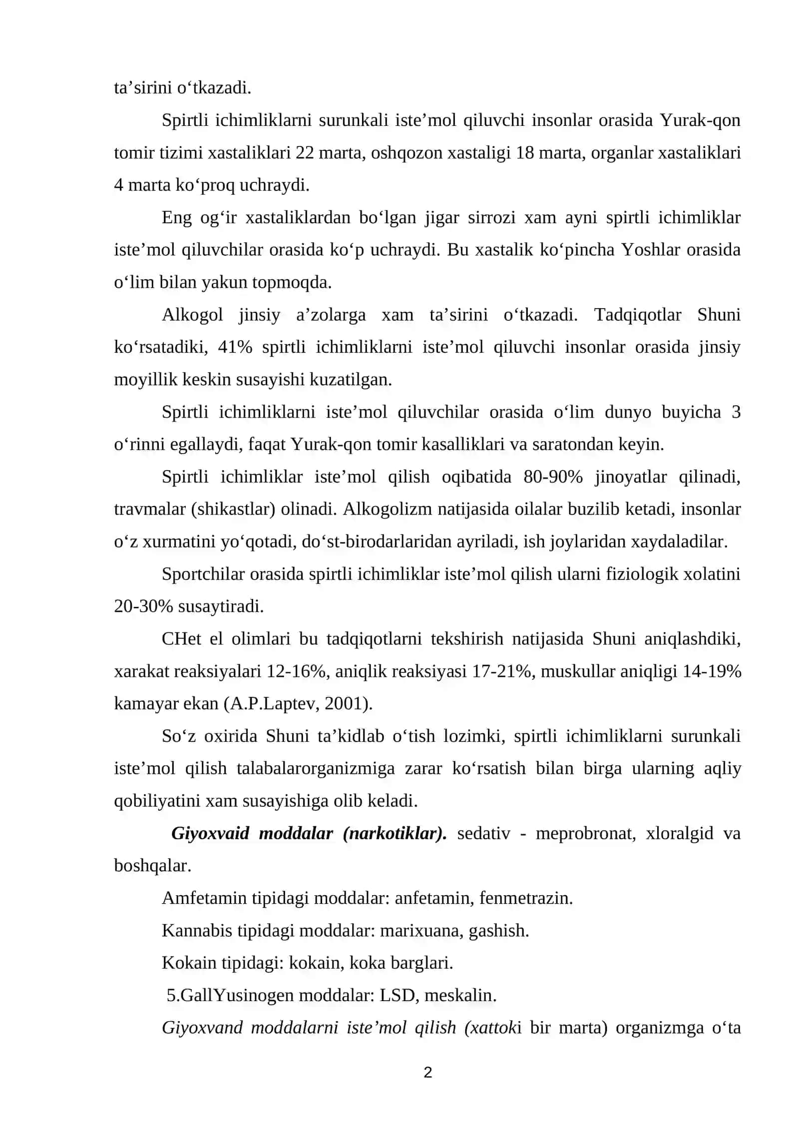 Alkogol, Tamaki va Zaharli Moddalar ORGANIZMGA Ta'siri (SEMINAR) 2