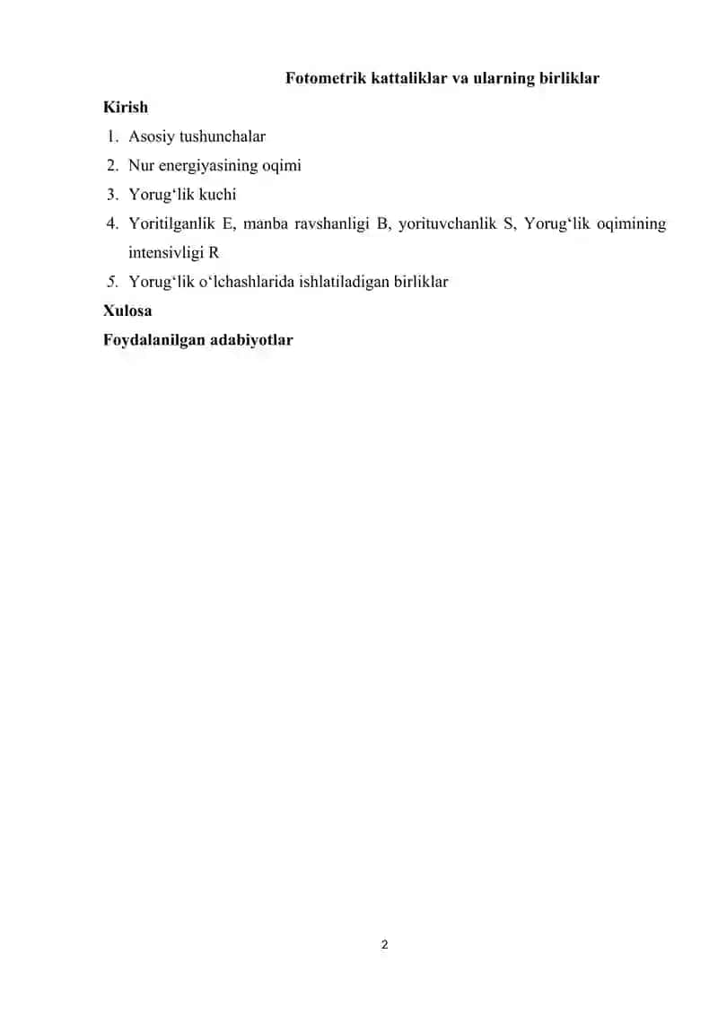 Fotometrik kattaliklar va ularning birliklari 2