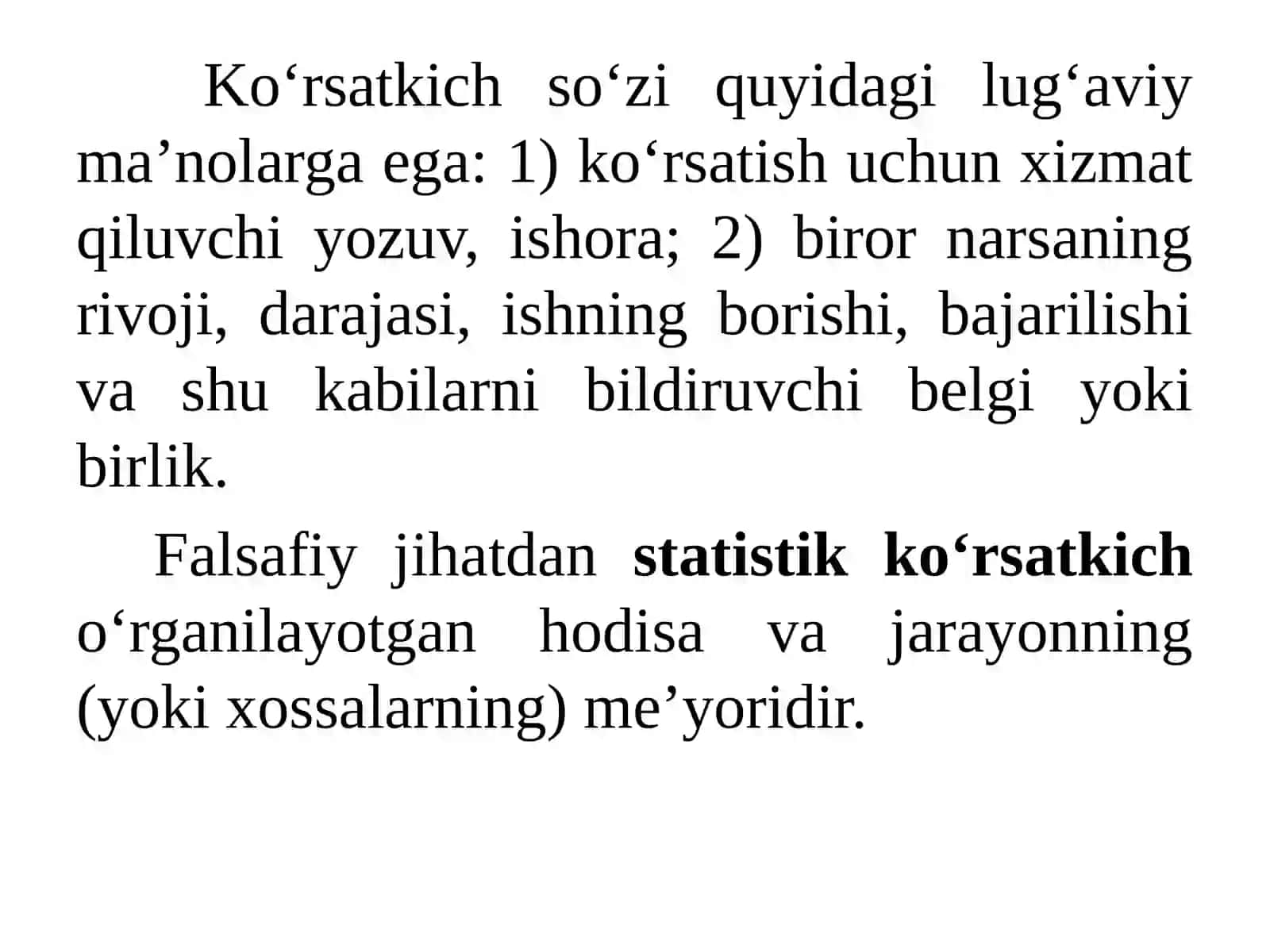 STATISTIK KО‘RSATKICHLAR: MUTLAQ VA NISBIY MIQDORLAR 2