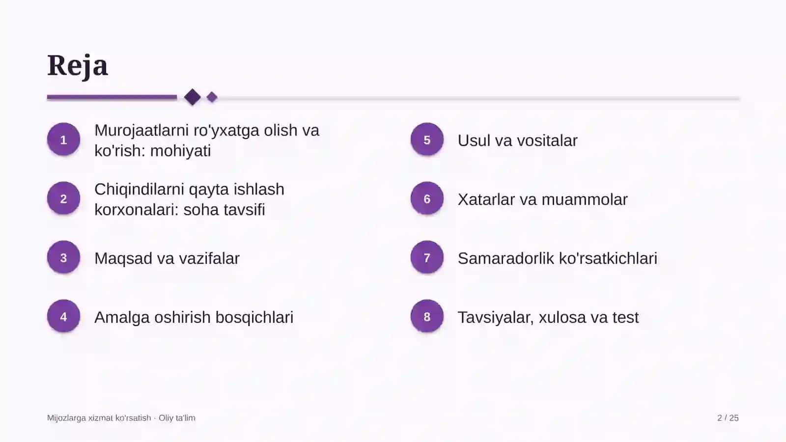 Mijozlarga xizmat ko'rsatish · Oliy ta'lim 2