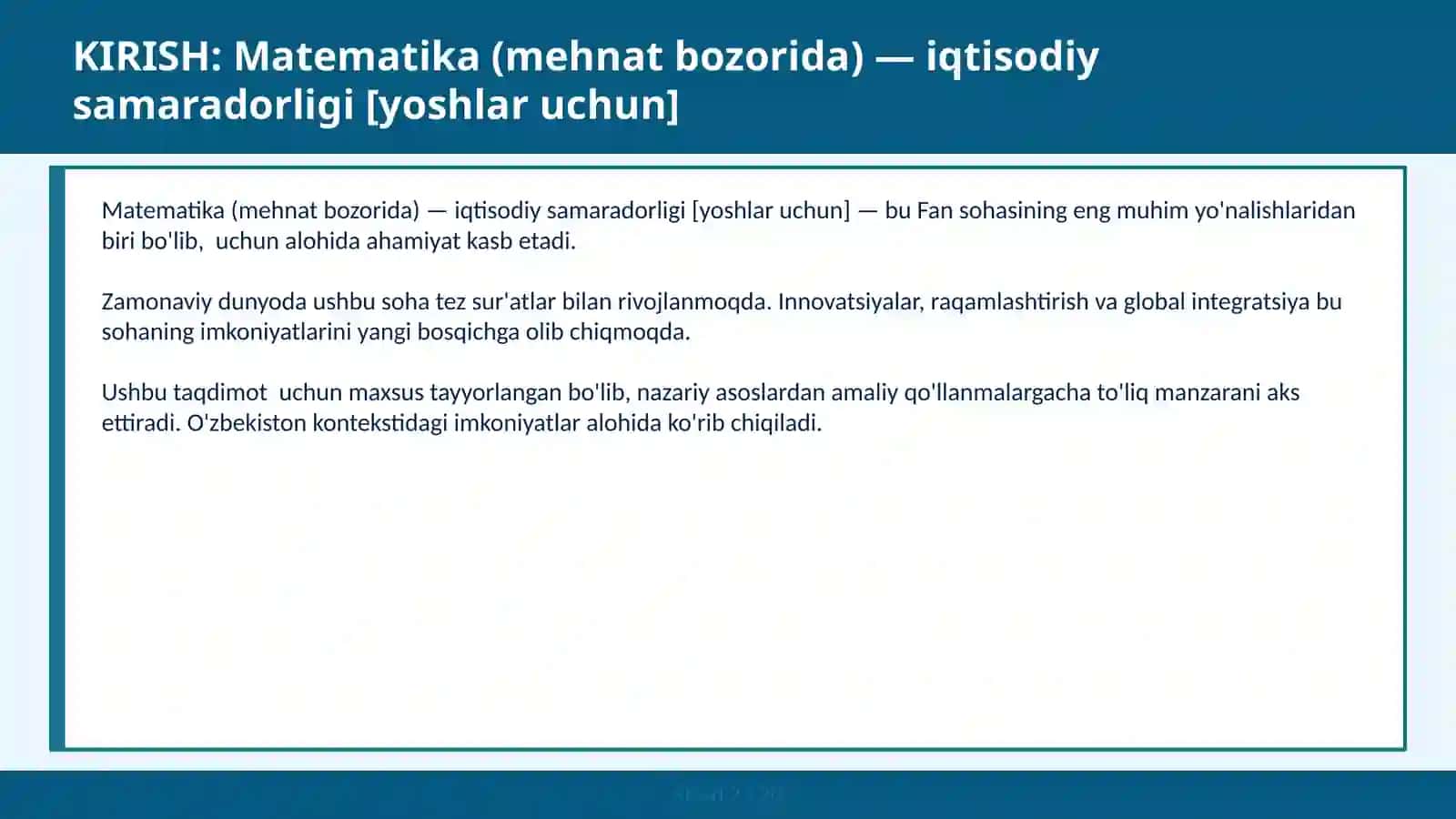Matematika (Mehnat bozorida) — Iqtisodiy Samaradorligi [Yoshlar uchun] 2