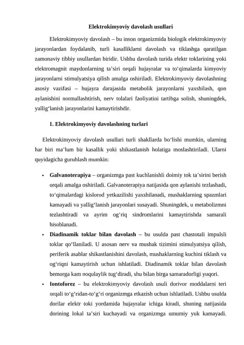 Elektrokimyoviy davolash va diagnostika usullari 2