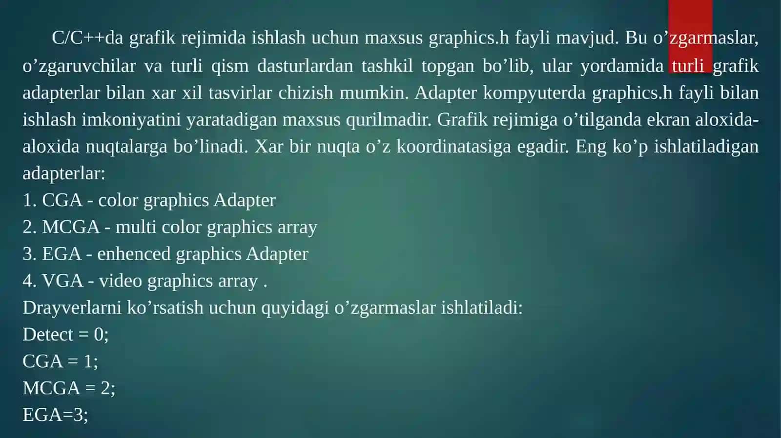 14-mavzu.Grafik va multimediya dasturlash tizimlarini qo’llash 2