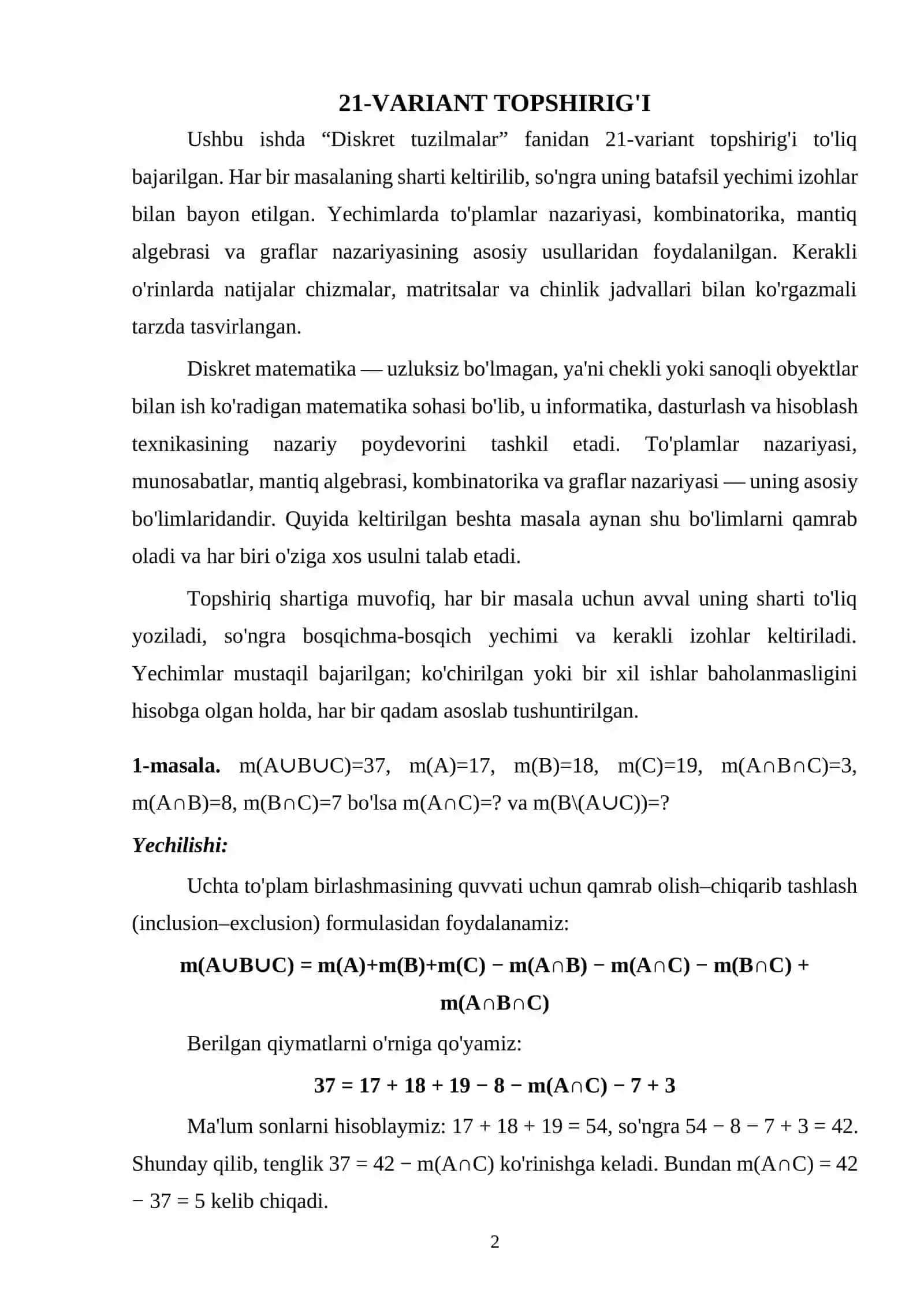 Diskret tuzilmalar (21-variant) 2