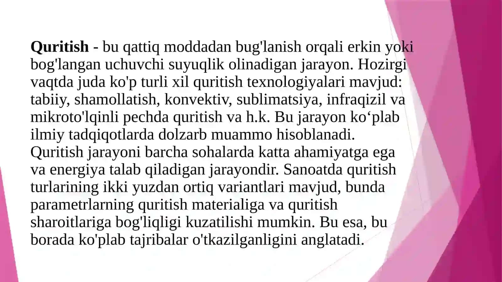 MAHSULOTLARNI QURITISH 2