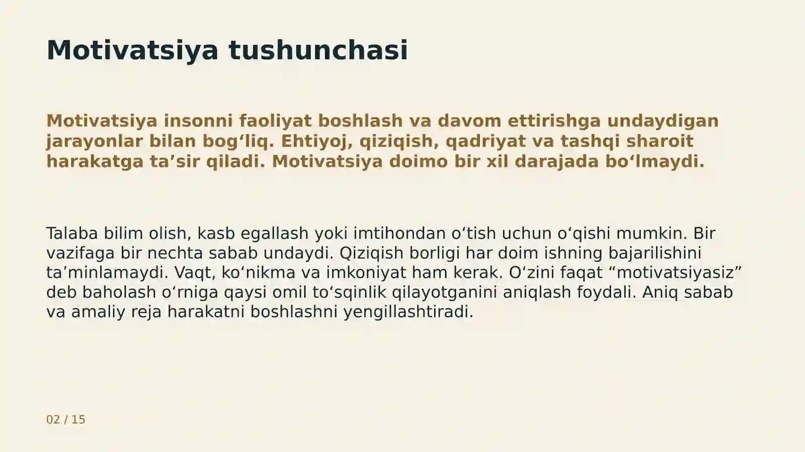 Motivatsiya va maqsadga erishish 2