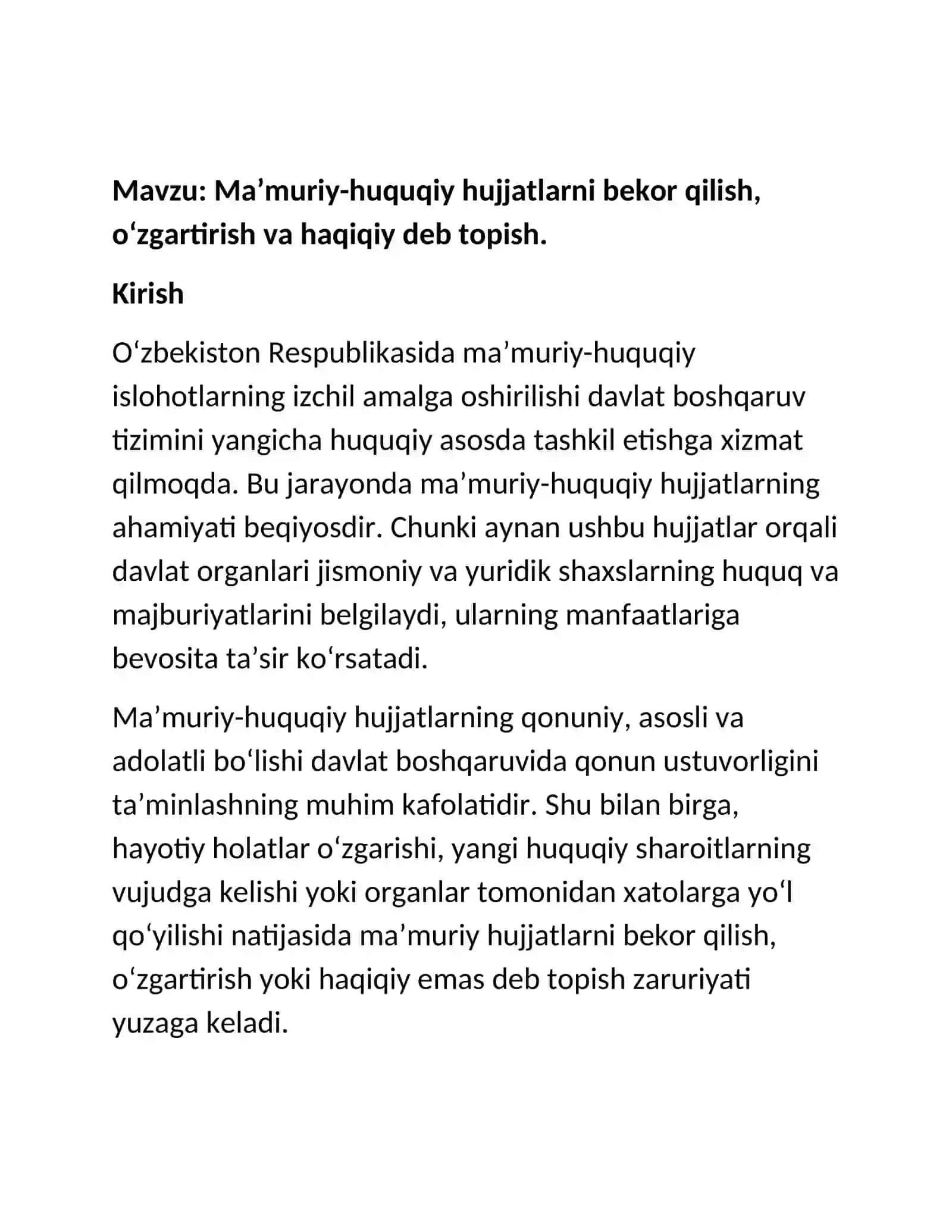 Maʼmuriy-huquqiy hujjatlarni bekor qilish, oʻzgartirish va haqiqiy deb topish 2