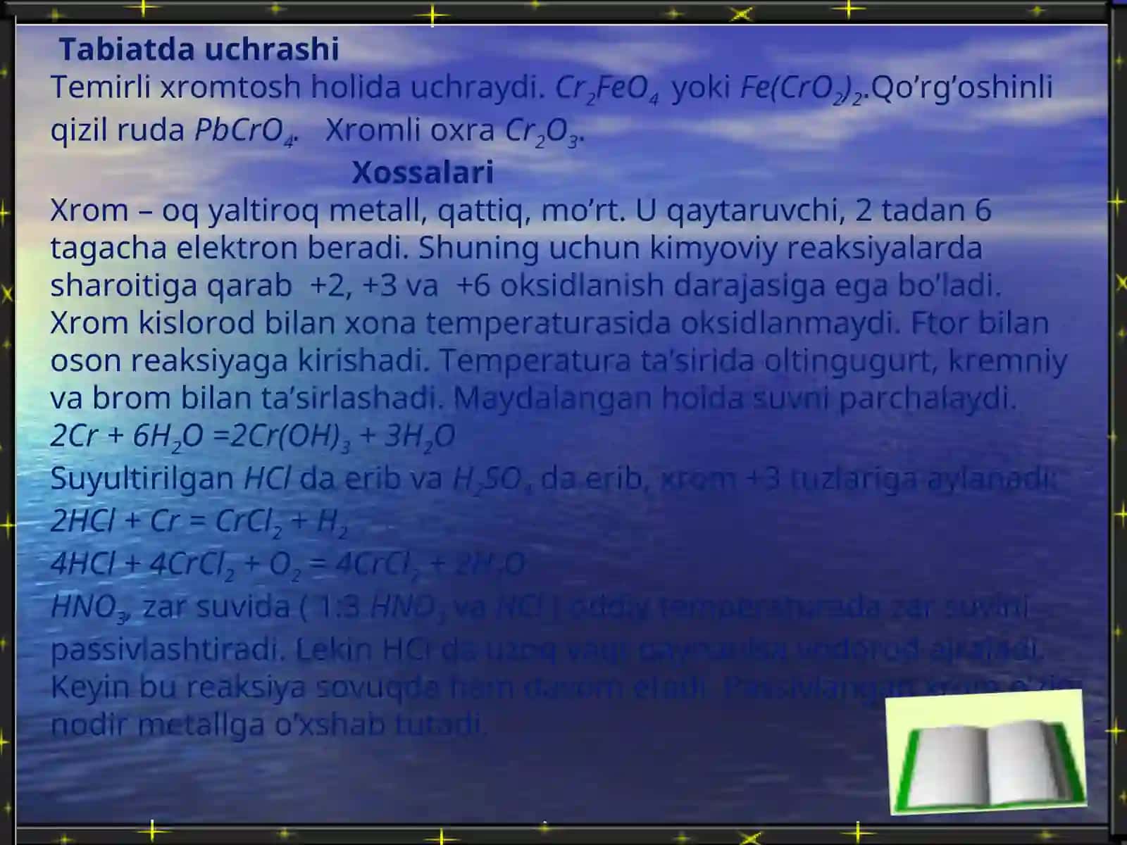 VI B guruh elementlari. Xrom va uning birikmalari 2