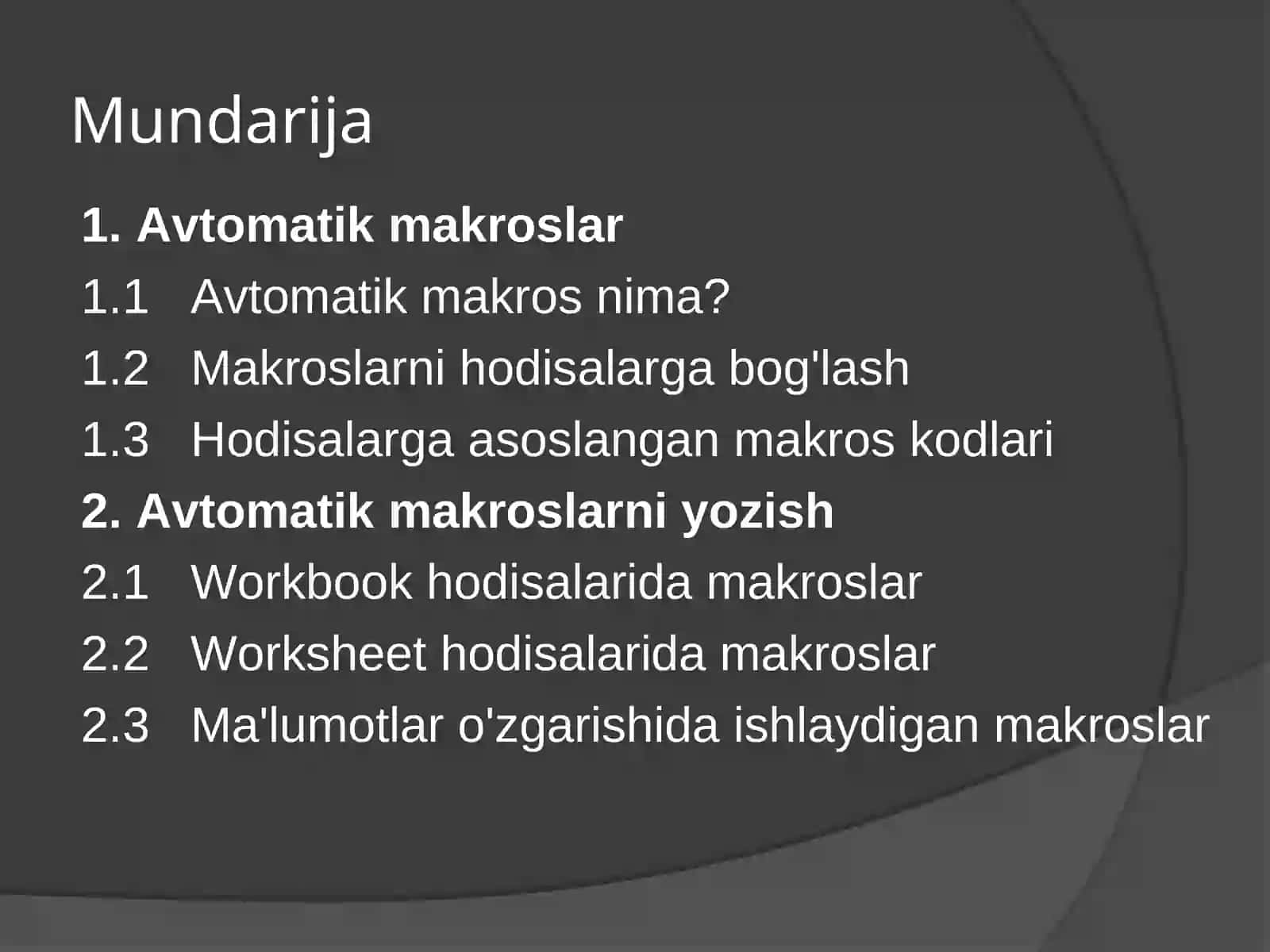 :  Avtomatik tarzda bajariluvchi makroslar 2