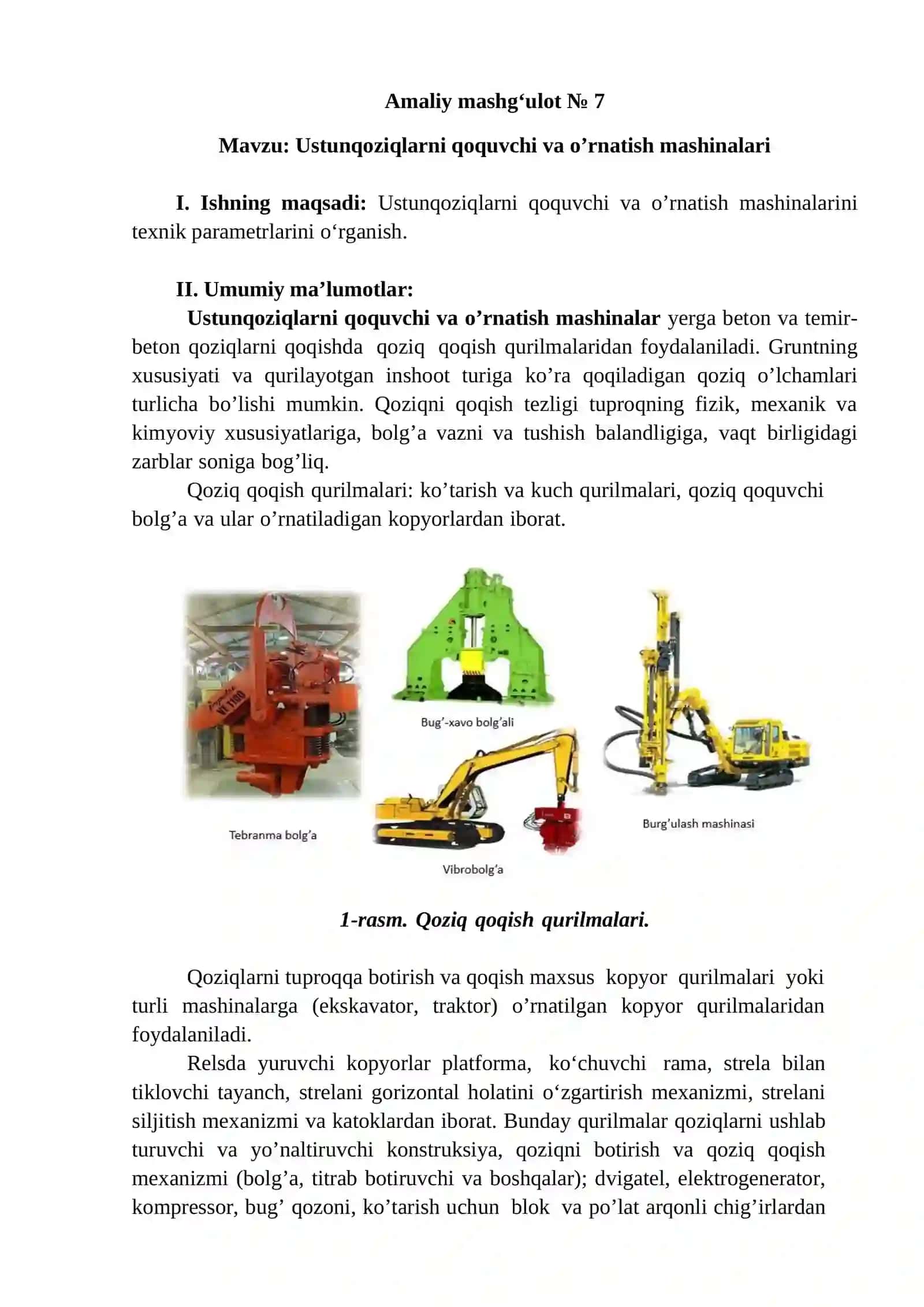 Ustunqoziqlarni qoquvchi va o’rnatish mashinalari 2