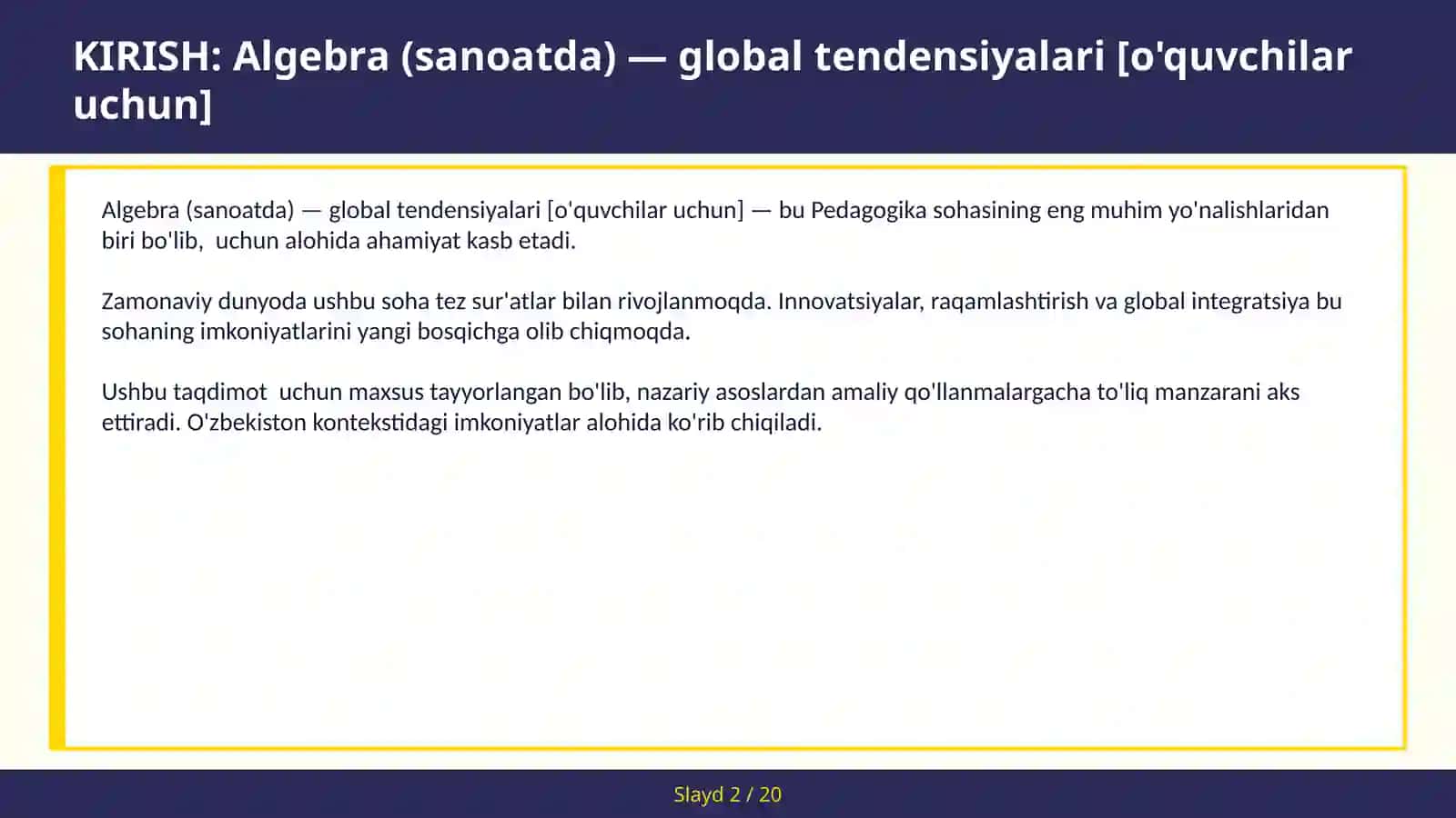 Algebra (sanoatda) — global tendensiyalari [o'quvchilar uchun] 2