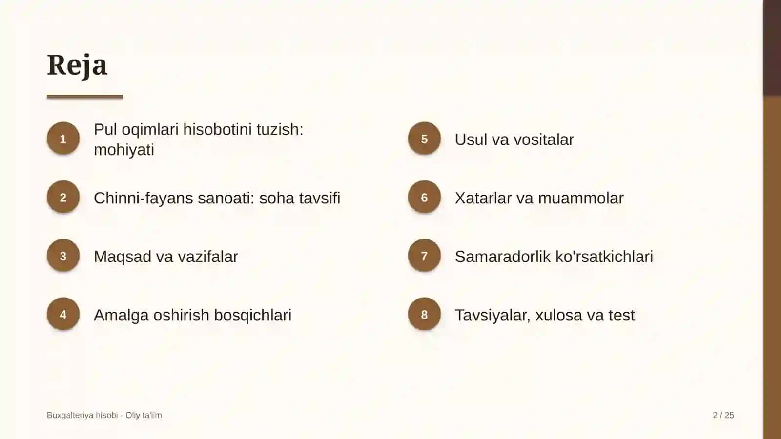 Chinni-fayans sanoatida pul oqimlari to'g'risidagi hisobotni tuzish 2