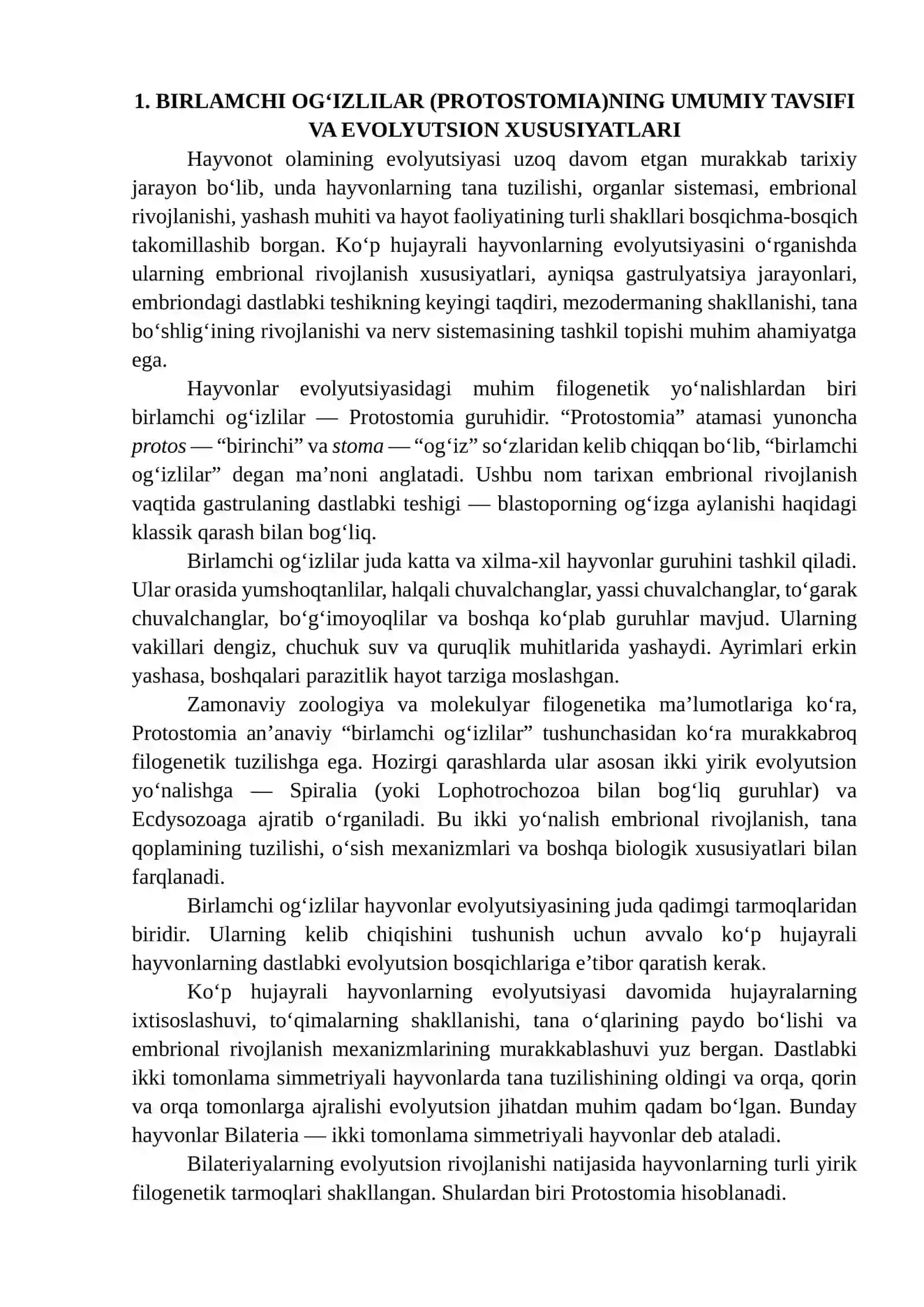 Birlamchi va ikkilamchi og‘izlilar – hayvonlar evolyusiyasining ikki yo‘nalishi 2