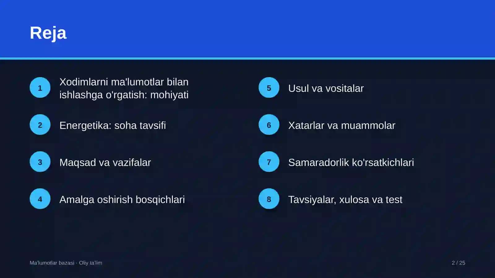 Energetikada xodimlarni ma'lumotlar bilan ishlashga o'rgatish 2