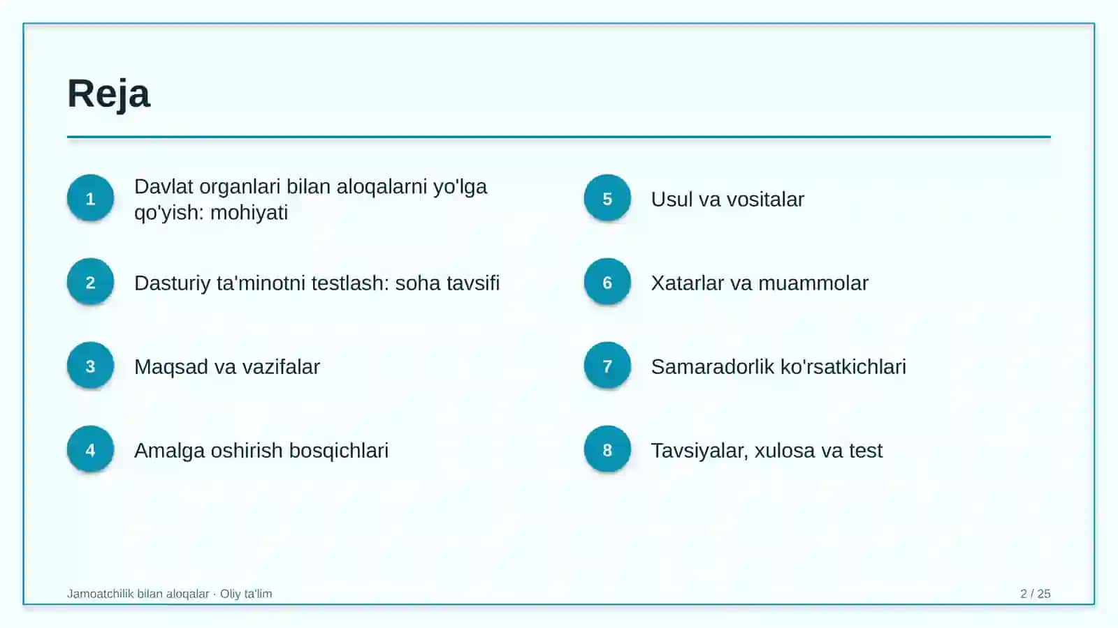 dasturiy ta'minotni testlash sohasida davlat organlari bilan aloqalarni yo'lga qo'yish 1191 2