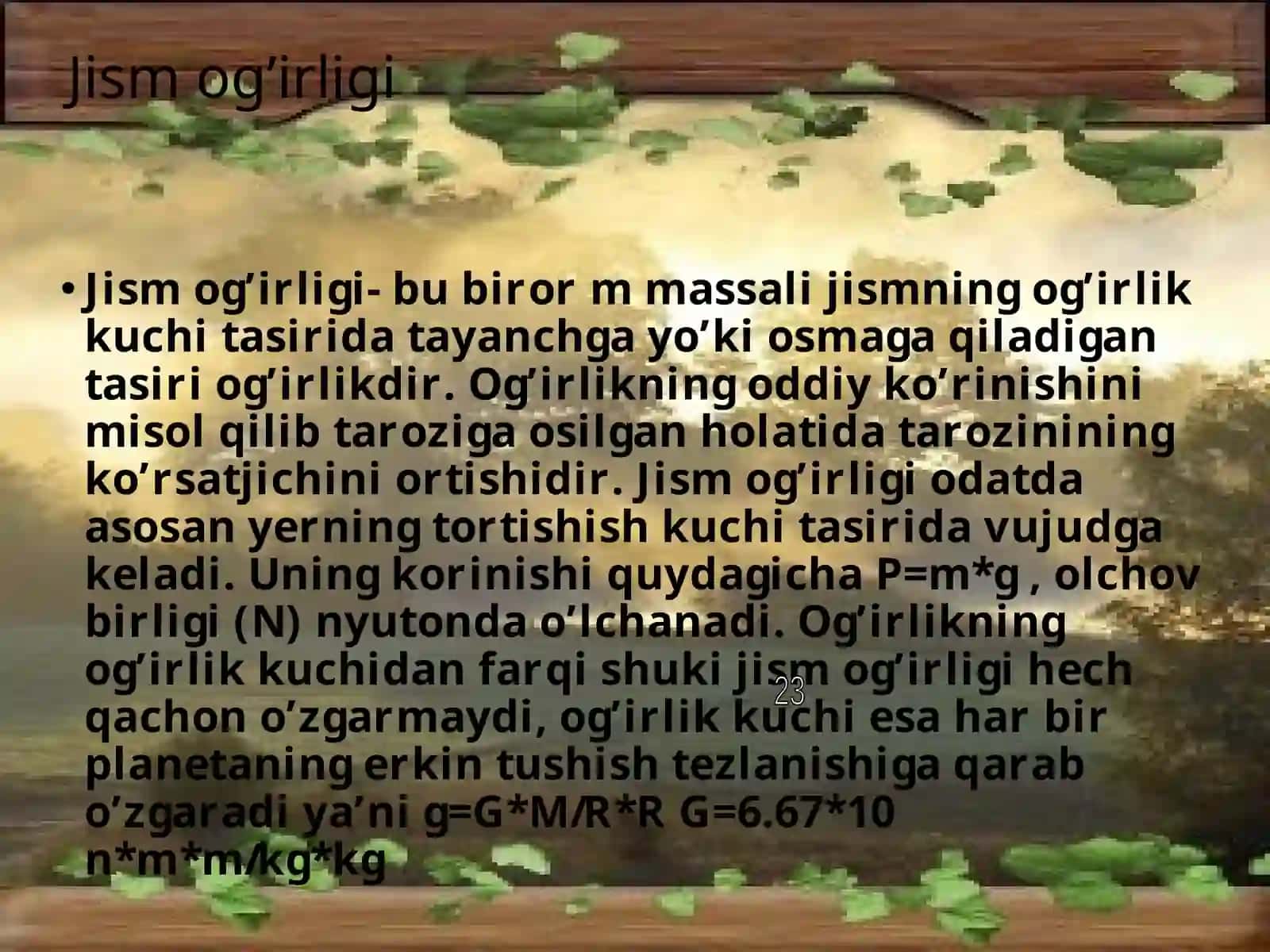Jism og’irligining uning harakatiga bog’liqligi, yuklama va vazinsizlik 2