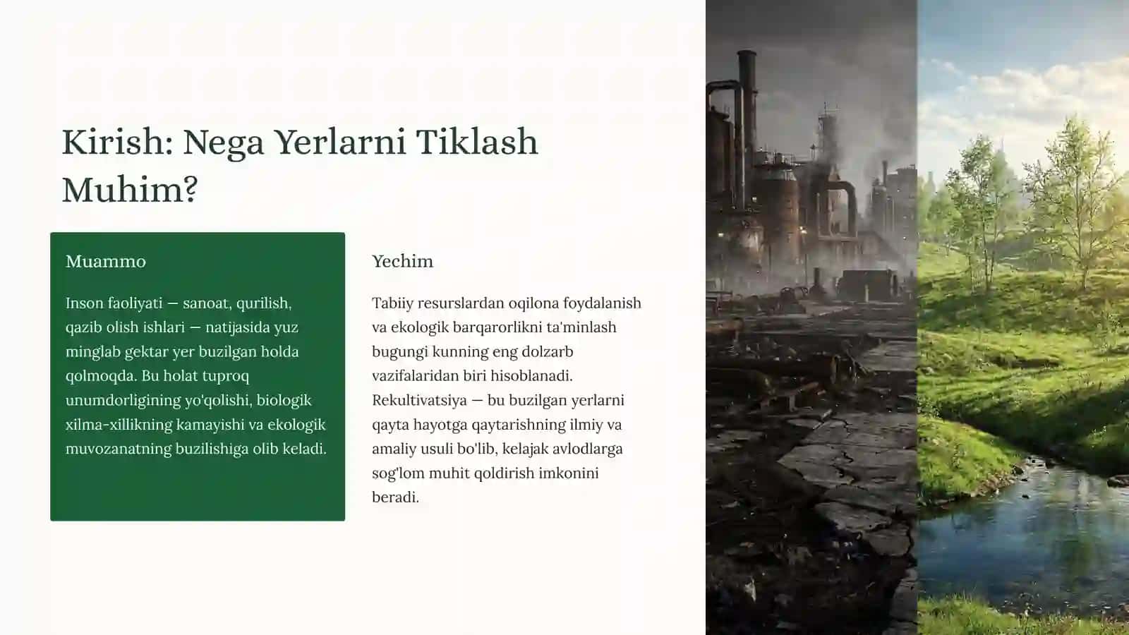Yerlarni Rekultivatsiyalash: TabiatniTiklashSan’ati 2