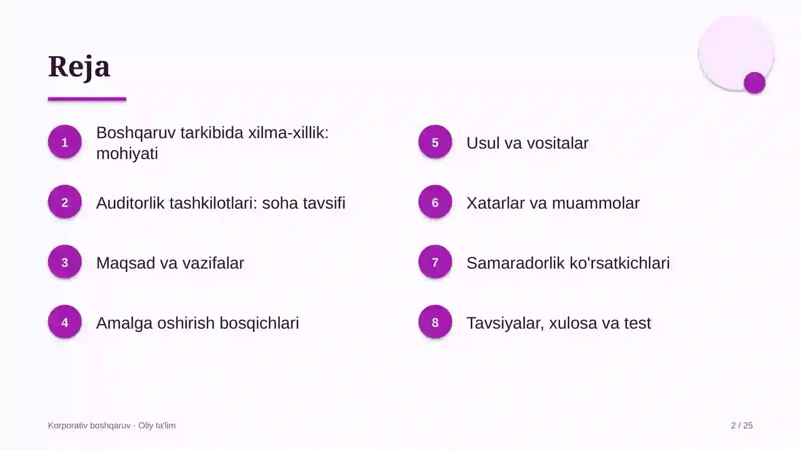Korporativ boshqaruv · Oliy ta'lim 2