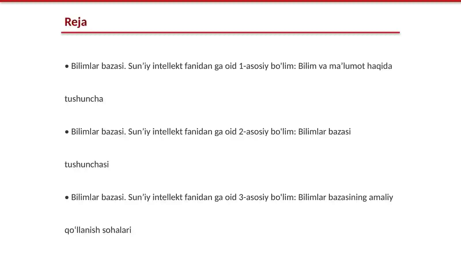 Bilimlar bazasi. Sunʼiy intellekt fanidan 2