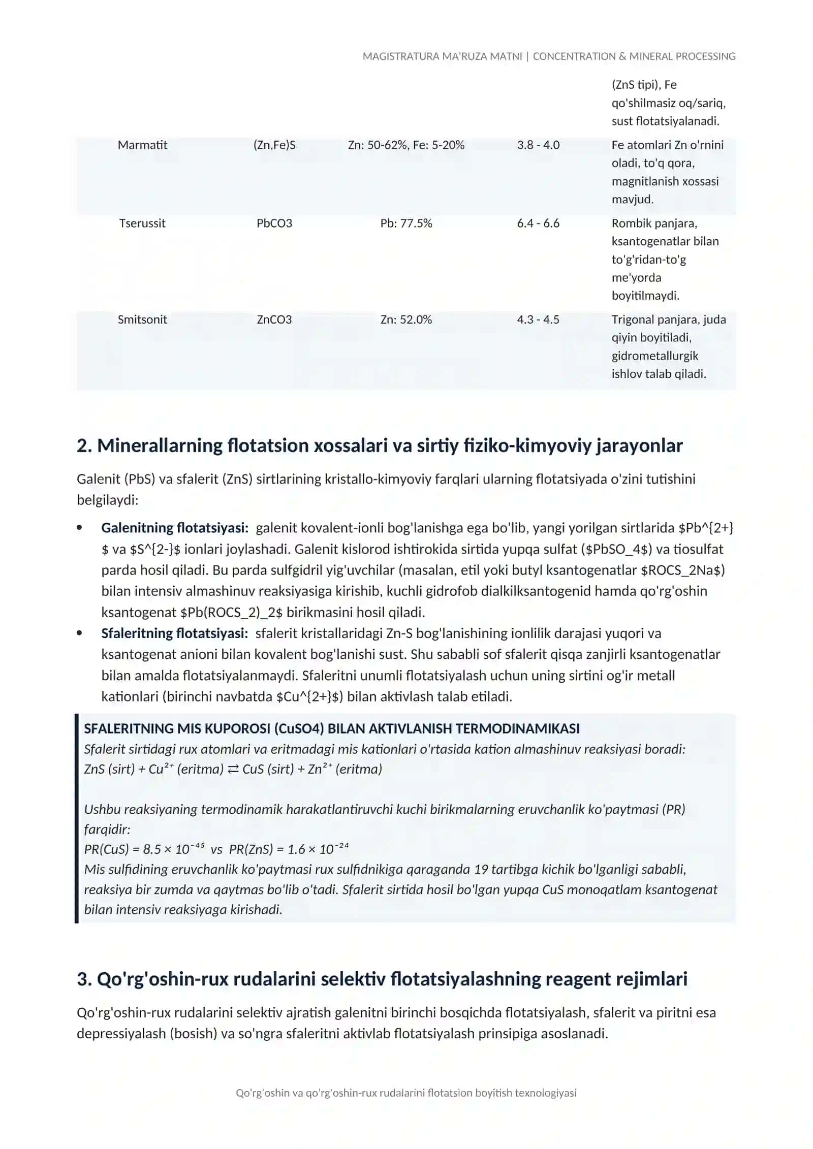 MAGISTRATURA MA'RUZA MATNI | CONCENTRATION & MINERAL PROCESSING 2