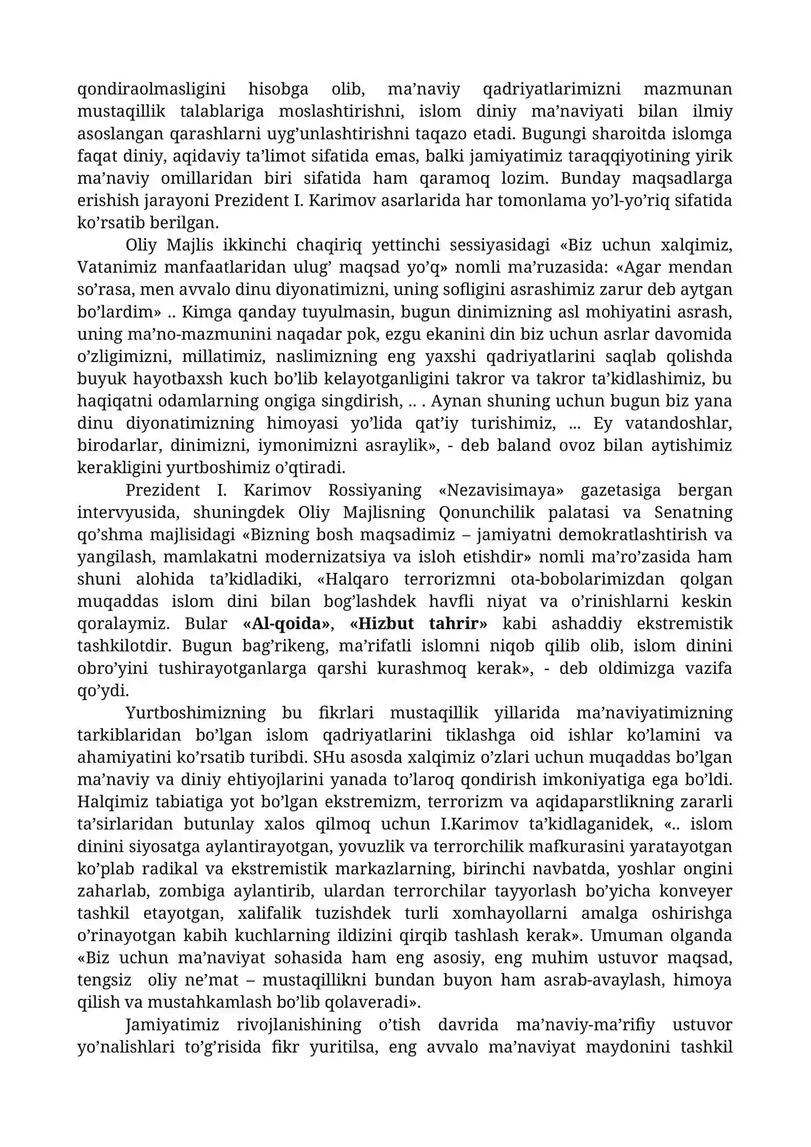 DINIY EKSTREMIZM VA TERRORIZMNING MARKAZIY OSIYO MINTAQASIDA PAYDO BO’LISHINING O’ZIGA HOS HUSUSIYATI 2