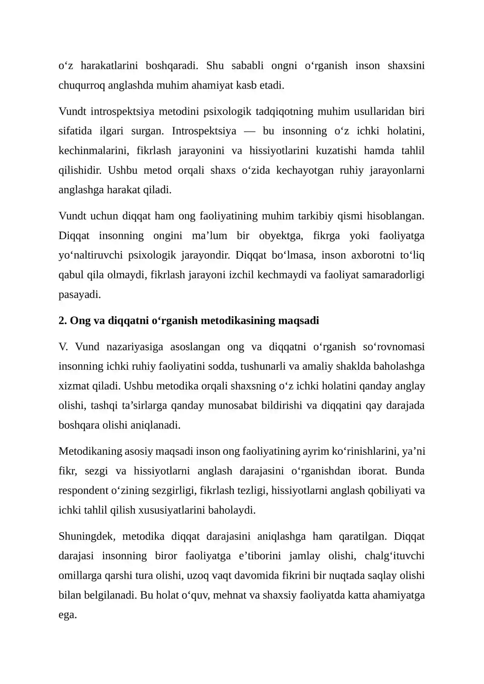 V. Vund nazariyasi asosida ong va diqqatni o‘rganish metodikasi 2