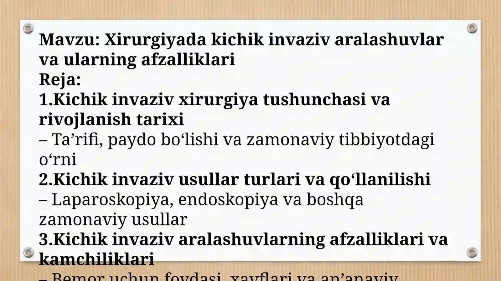 Xirurgiyadagi kichik invaziv zararlar, ularning afzalliklari 2