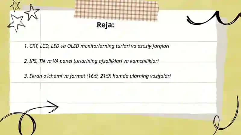 Monitor va sichqoncha qurilamalarining turlari va vazifalari 2