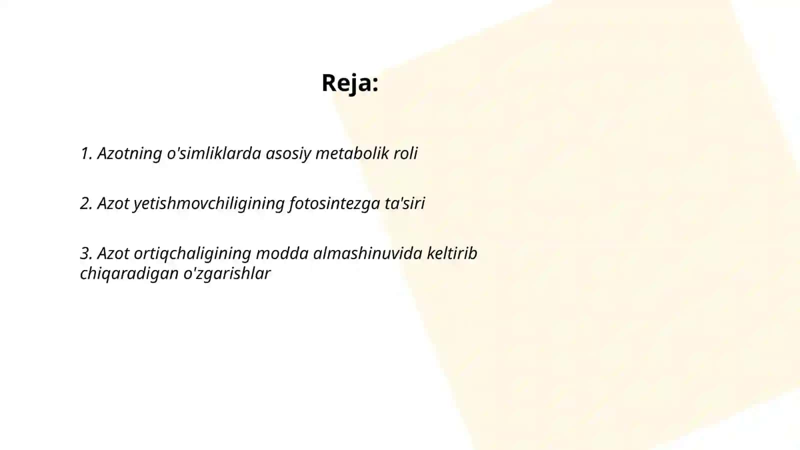 Azotning o'simliklarda modda almashishiga tasiri 2