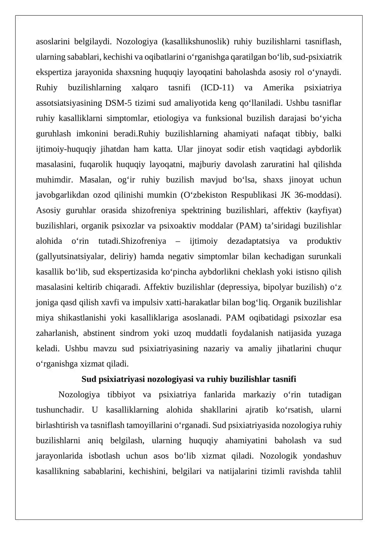 Sud psixiatriya nozologiyasi. Ruhiy buzilishlar: tasnifi va ahamiyati 2