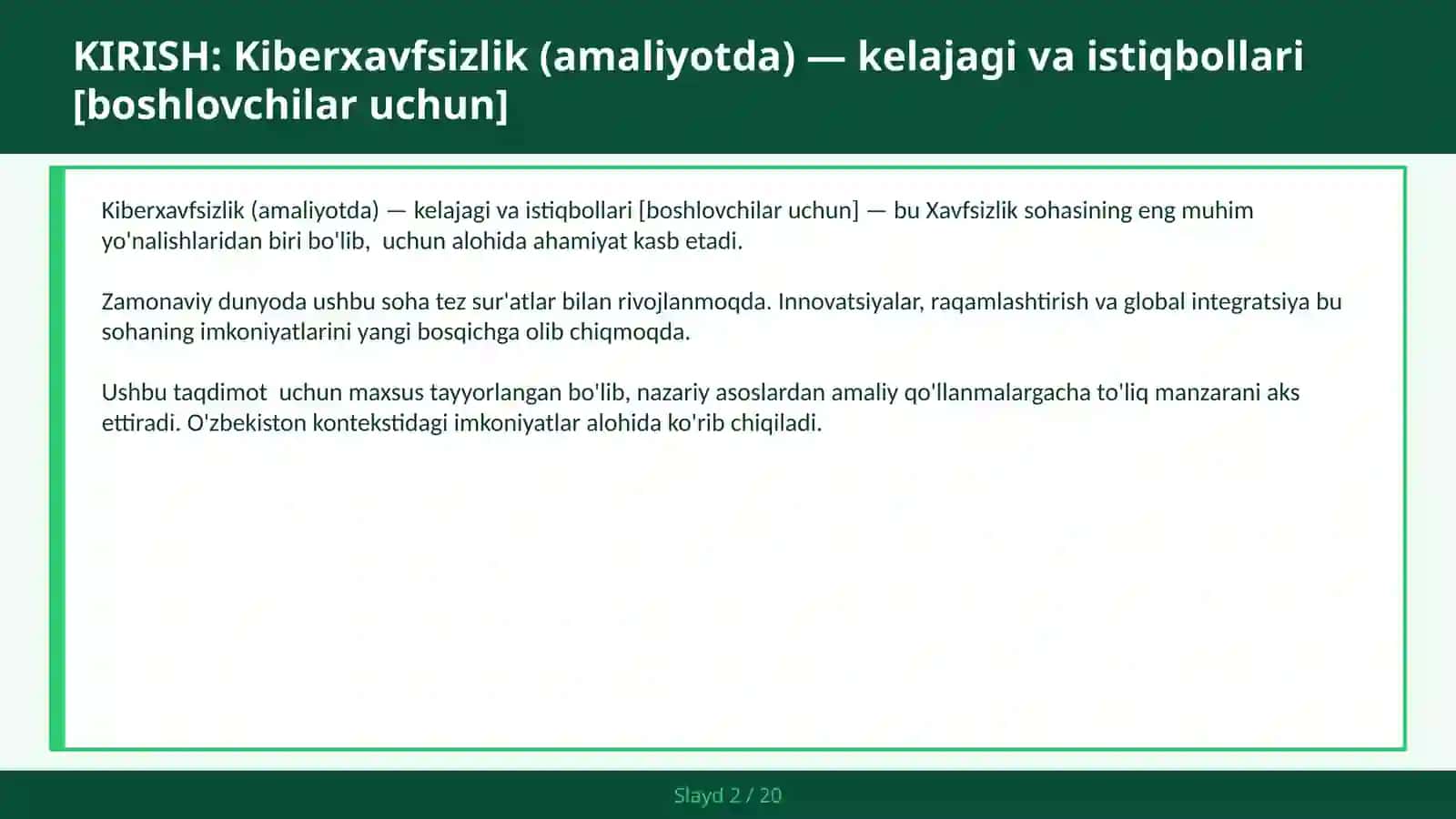 KIBERXAVFSIZLIK (AMALIYOTDA) — KELAJAGI VA ISTIQBOLLARI [BOSHLOVCHILAR UCHUN] 2