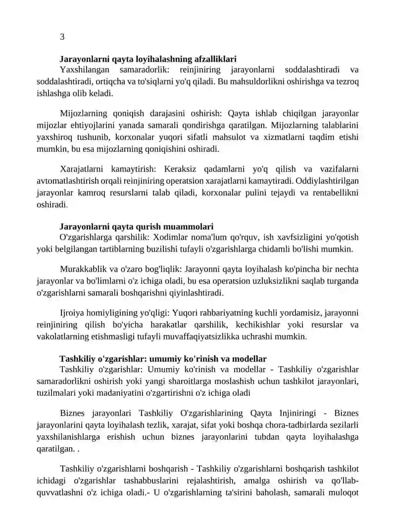 Biznes Jarayonlari Va Tashkiliy O'Zgarishlarining Qayta Injiniringi 2