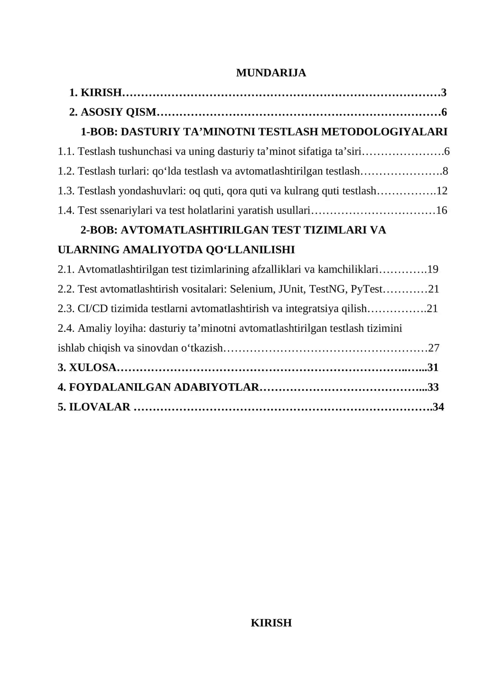 Dasturiy ta’minot testlash metodologiyalari va avtomatlashtirilgan test tizimlari 2