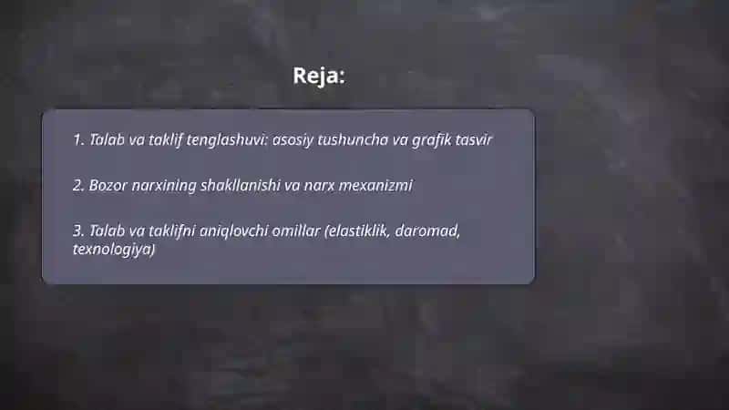 Talab va taklifning mos kelishi, bozor munosabati 2
